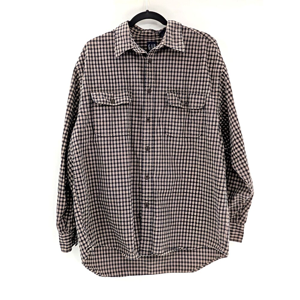 Gap Brown Blue Plaid 100% Cotton Flannel Long Sleeve Oversized Shirt Size Large